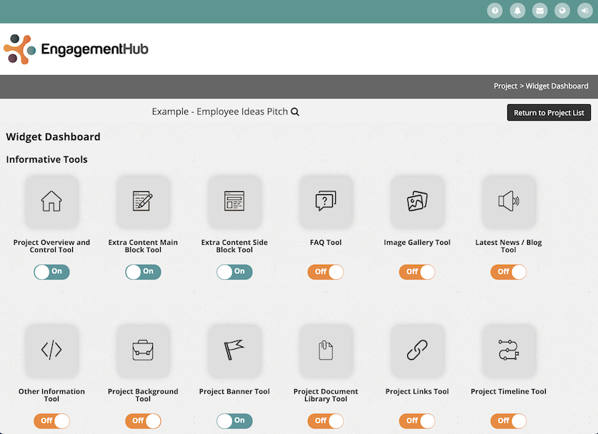 Widget Dashboard Engagement Hub